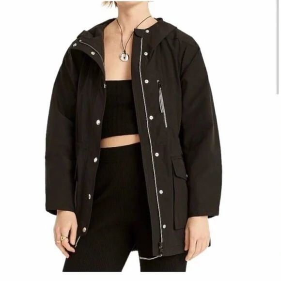 J. Crew Black Perfect Lightweight Rain Utility Jacket Hooded Womens Size XXS - Picture 2 of 16